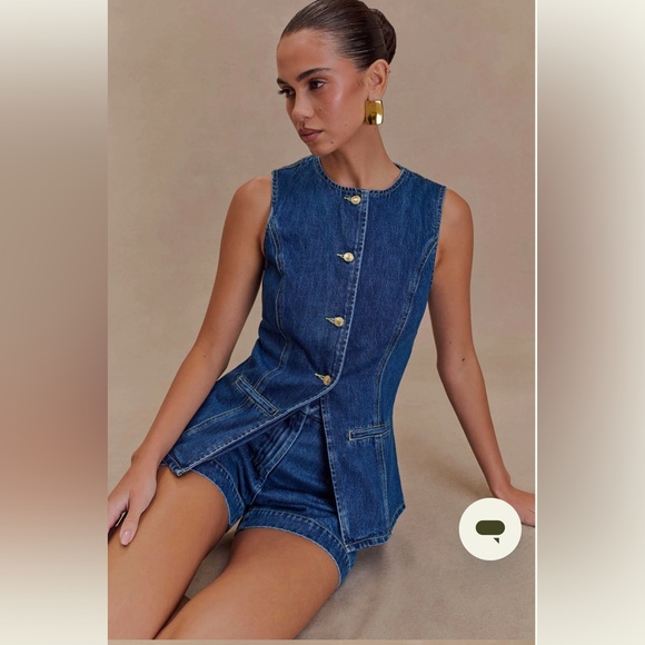 Meshki Abel Denim Button Up Top and shorts set Dark Blue size S